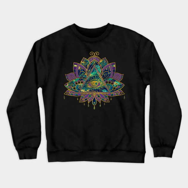 All Seeing Mystic Eye in Lotus Flower Crewneck Sweatshirt by Nartissima